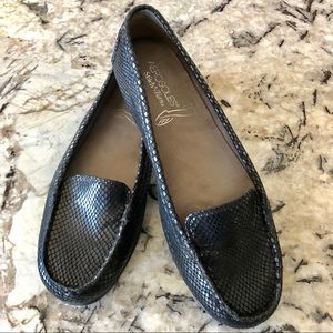 Aerosoles Black Leather Snakeskin Print Loafer 10